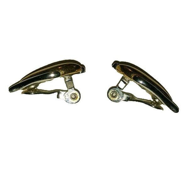 MONET Signed Vintage 70s Clip On Earrings Flame Wing Classic Gold  Silver Tone - Picture 5 of 13